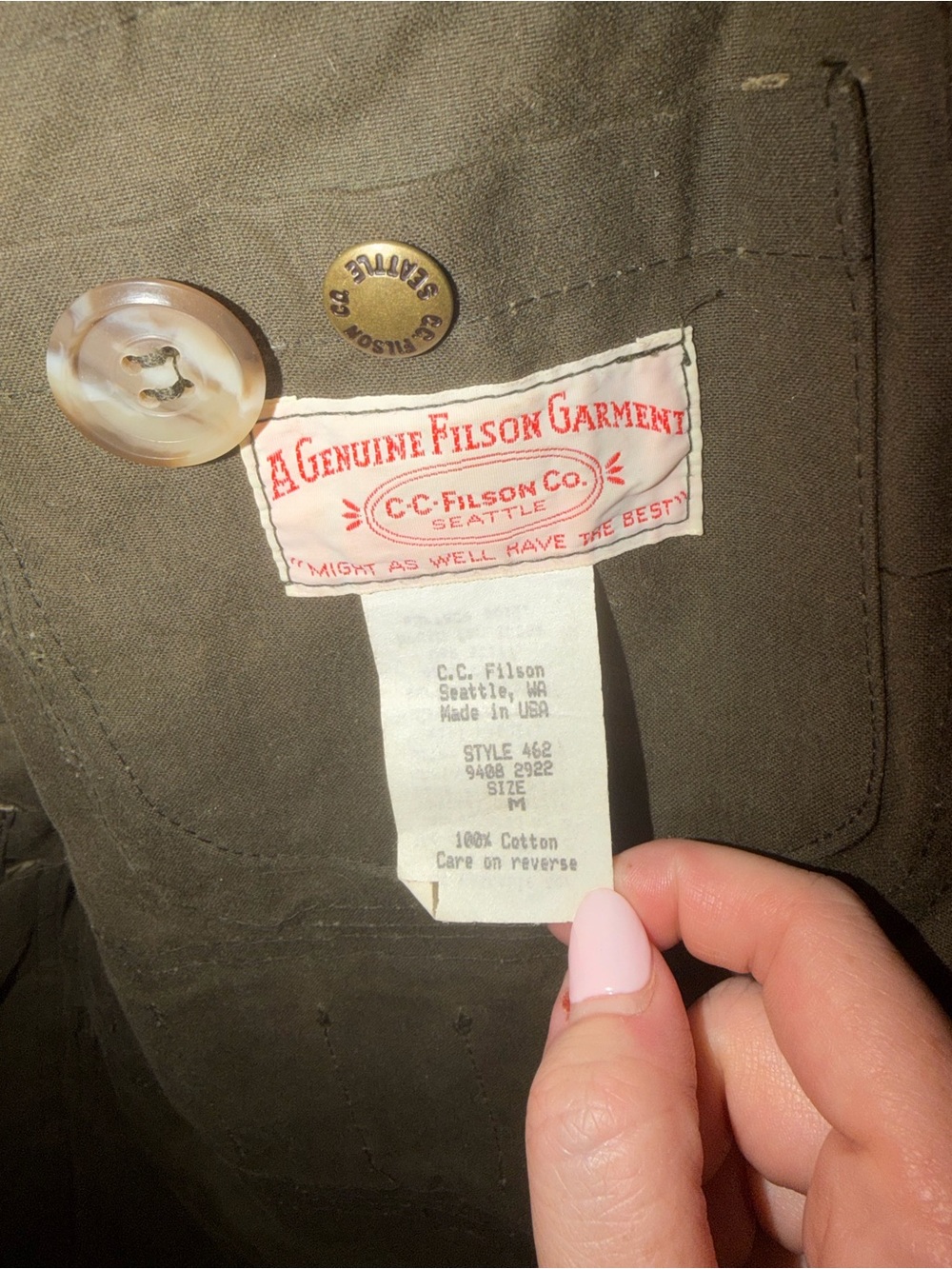 Vintage Filson Style 462 Oil Finish Tin Cloth Hunting Jacket Waxed Canvas USA - Picture 13 of 13